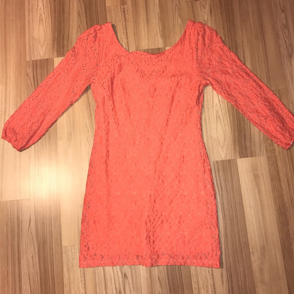 Coral Lace Long Sleeve Dress